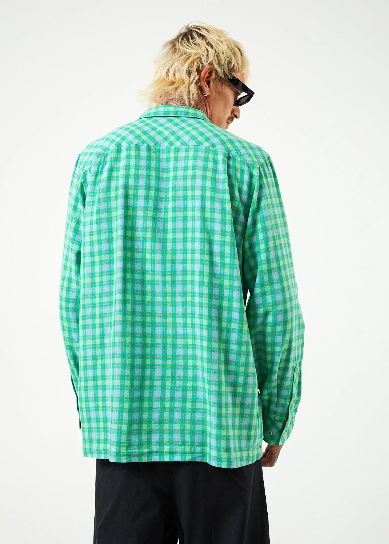 AFENDS Mens Meadows - Check Long Sleeve Shirt - Forest Check