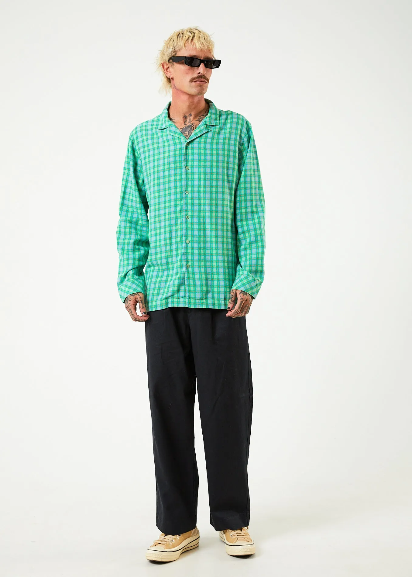 AFENDS Mens Meadows - Check Long Sleeve Shirt - Forest Check