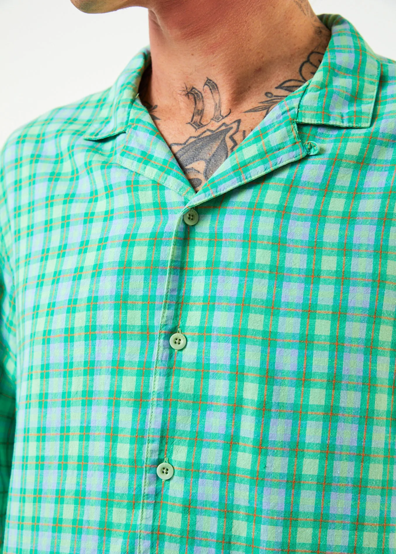 AFENDS Mens Meadows - Check Long Sleeve Shirt - Forest Check