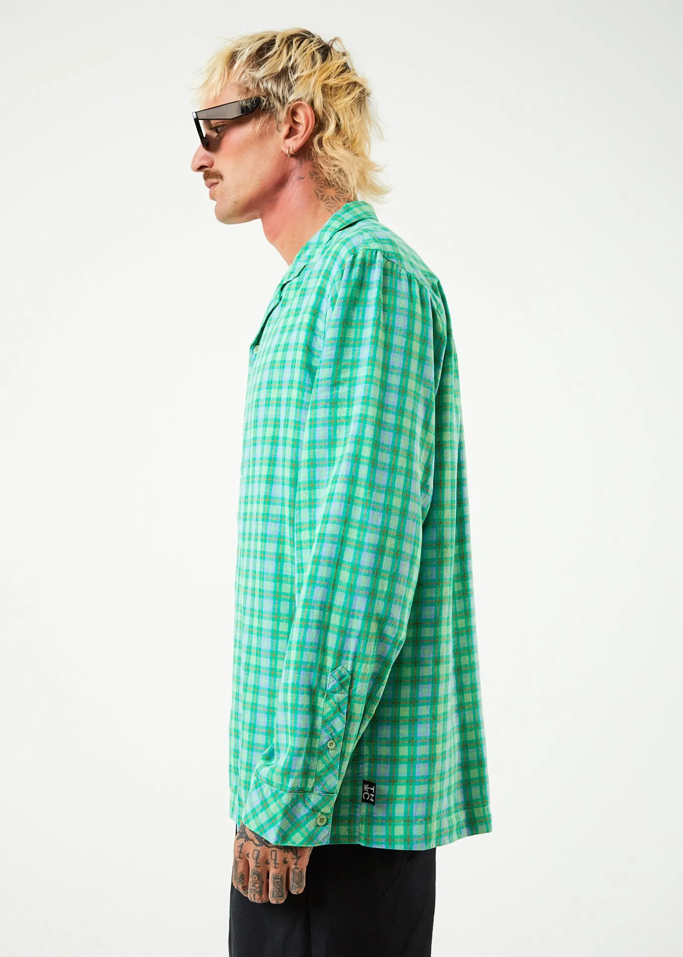 AFENDS Mens Meadows - Check Long Sleeve Shirt - Forest Check