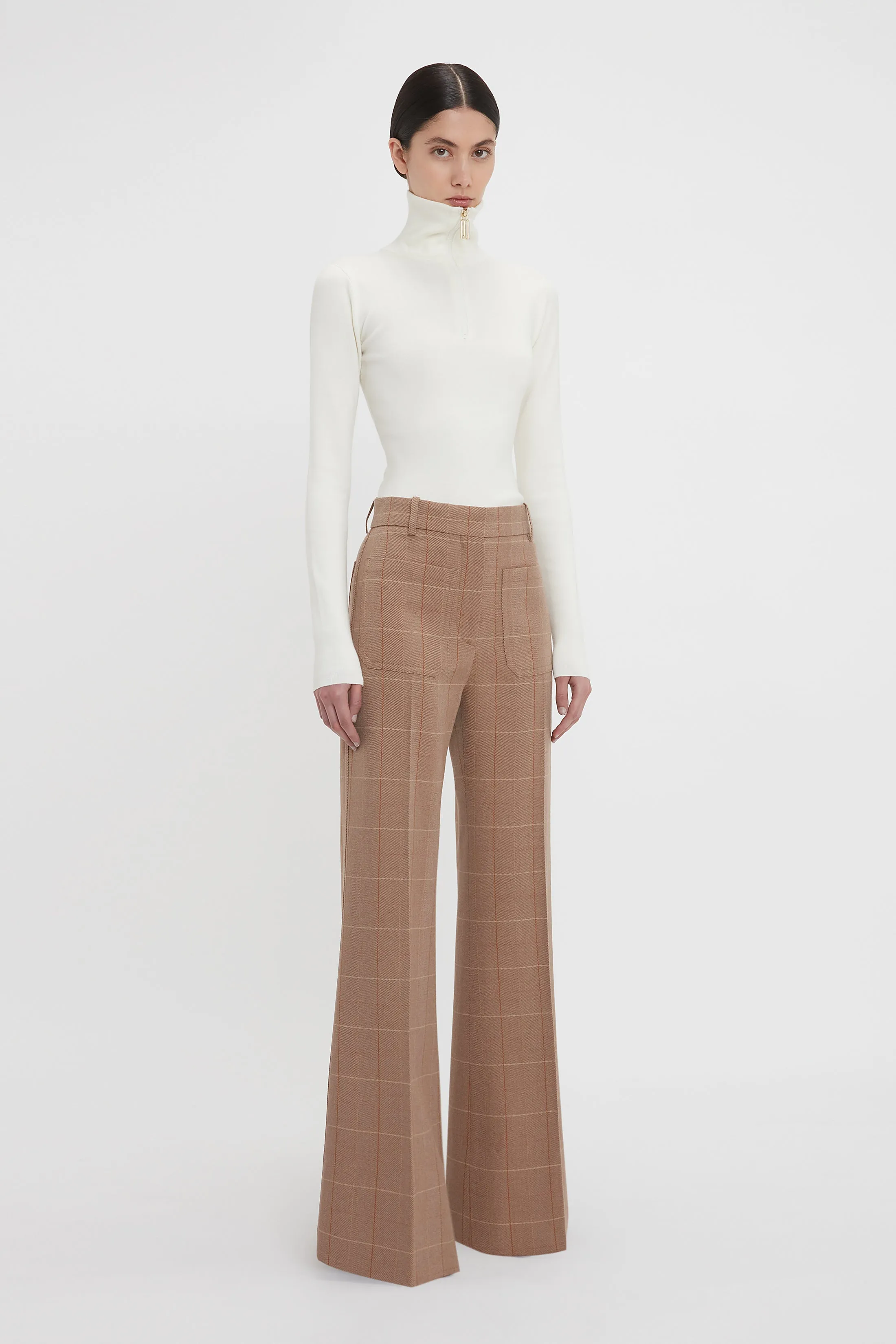 Alina Tailored Trouser In Camel-Multi Check