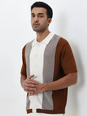 Ascot Tan Colour-Blocked Relaxed-Fit Shirt