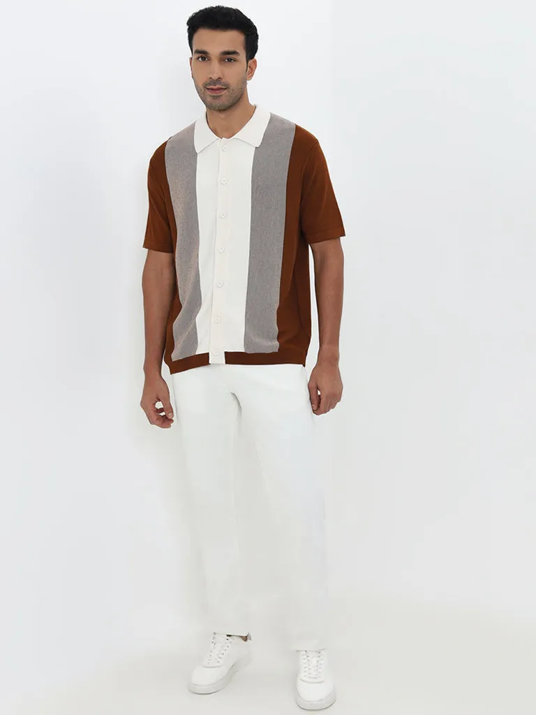 Ascot Tan Colour-Blocked Relaxed-Fit Shirt