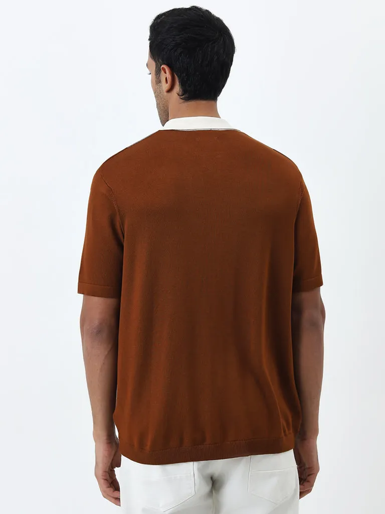 Ascot Tan Colour-Blocked Relaxed-Fit Shirt