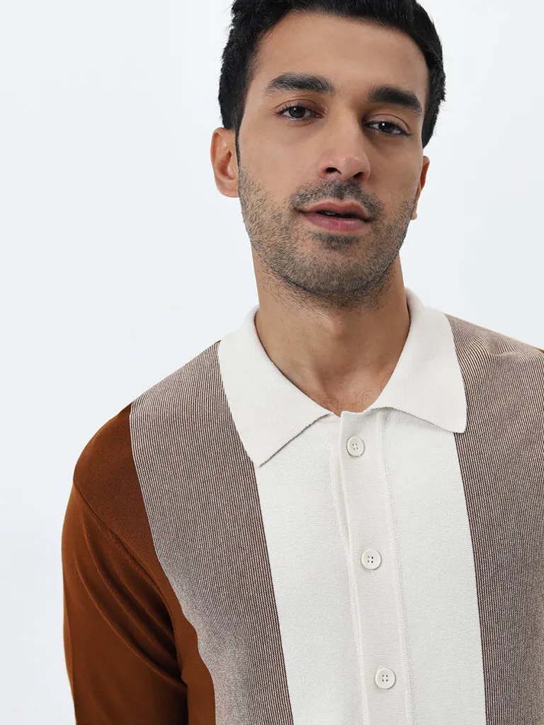 Ascot Tan Colour-Blocked Relaxed-Fit Shirt