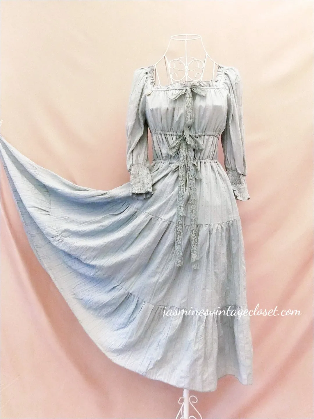 Ashy Blue Peasant Dress