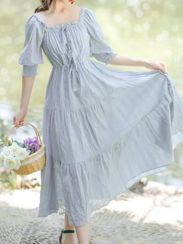 Ashy Blue Peasant Dress