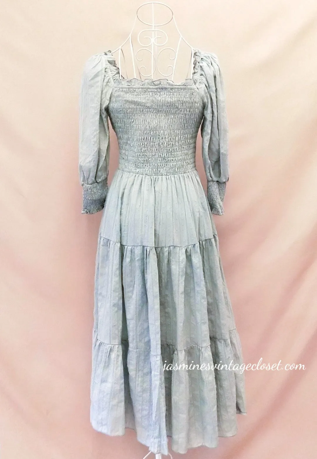 Ashy Blue Peasant Dress