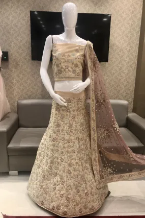 Beige Stone and Thread work Semi-Stitched Designer Bridal Lehenga