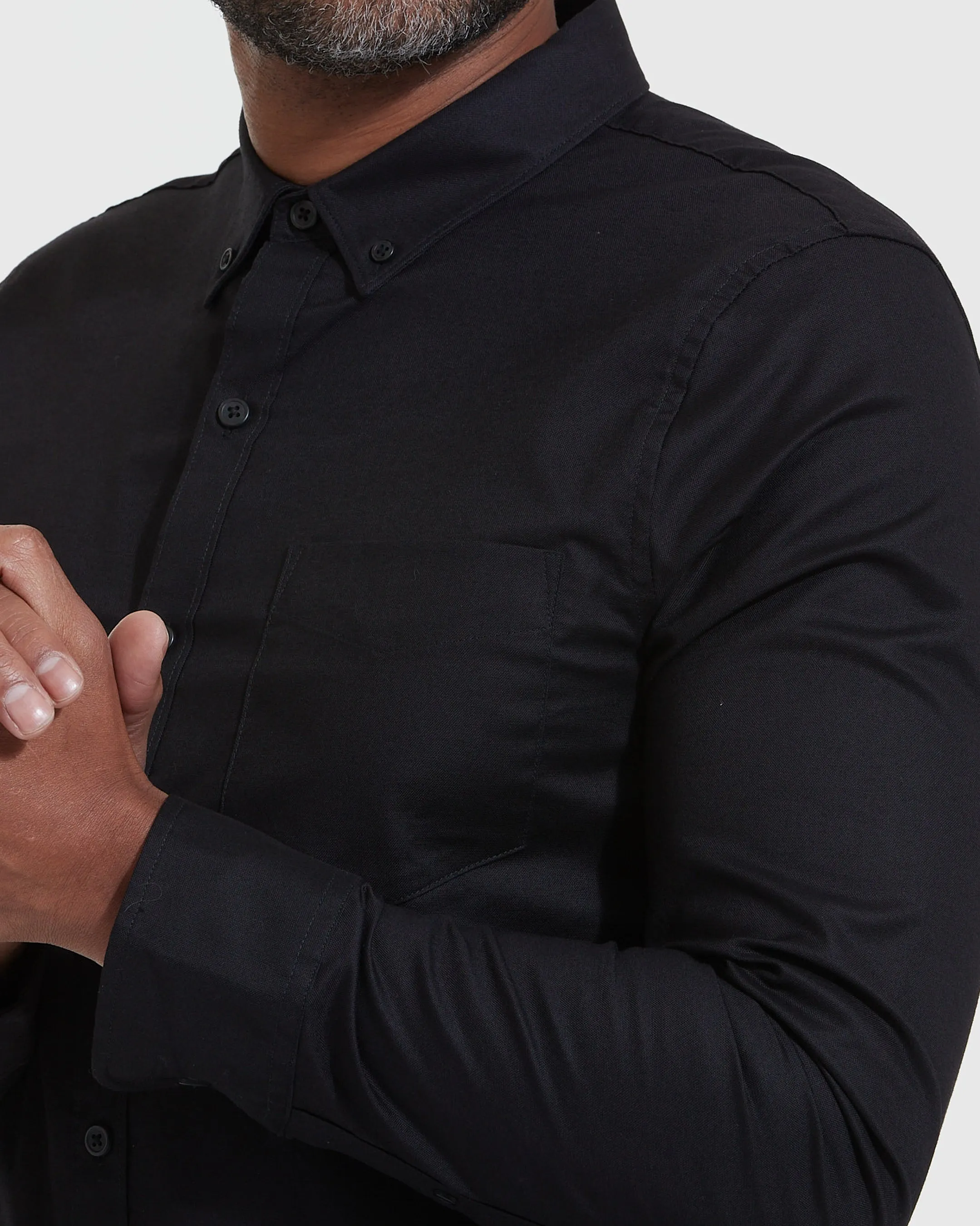 Black Stretch Oxford Long Sleeve Shirt