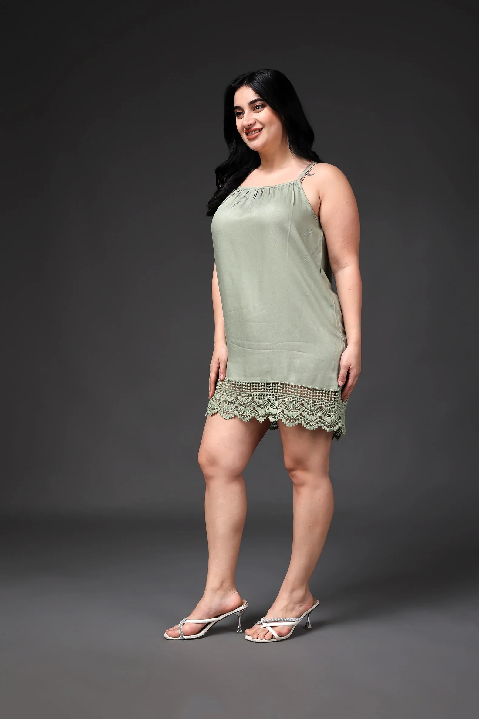 Bottom Lace Olive Green Dress