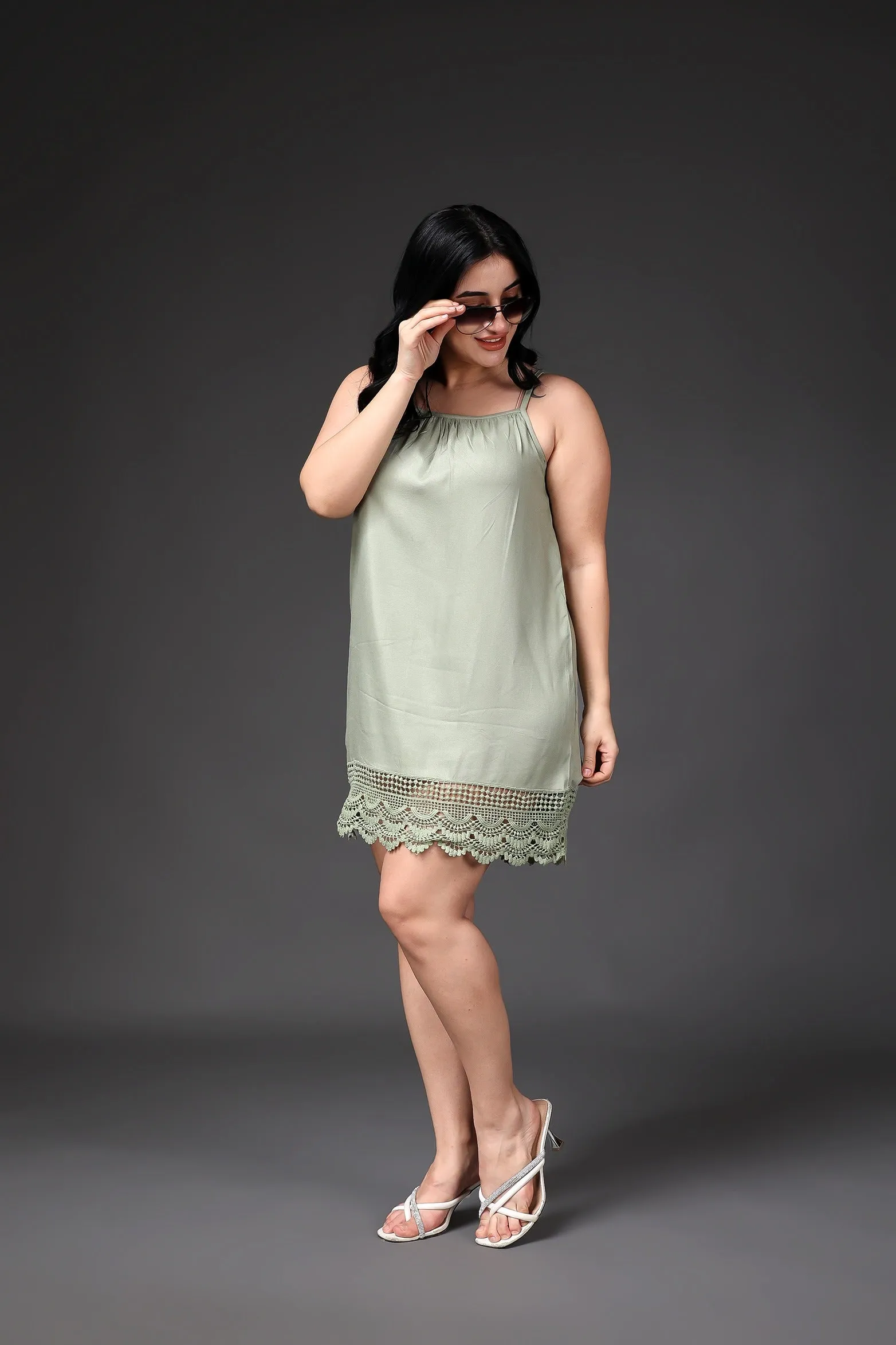 Bottom Lace Olive Green Dress