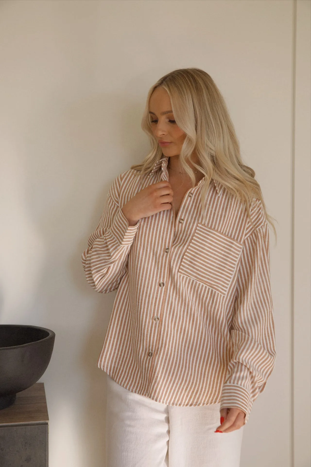 Brown Striped Button Down Shirt