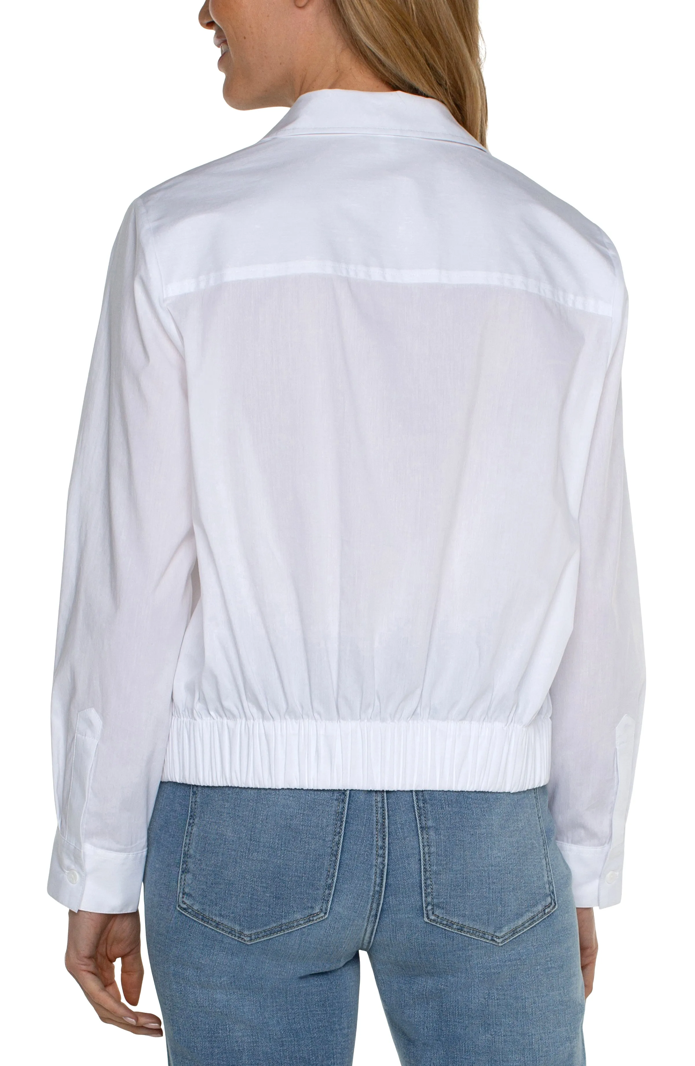 BUTTON FRONT SHIRT WITH ELASTIC BACK WAIST