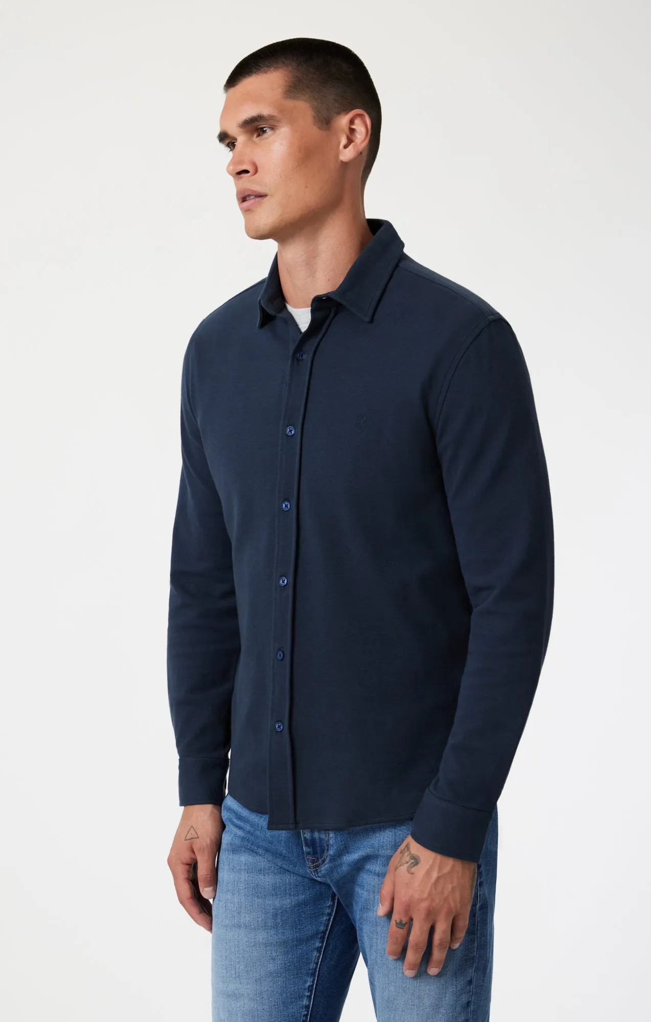 BUTTON-UP LONG SLEEVE SHIRT IN BLUEBERRY