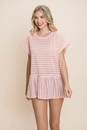 by Nu Label Striped Ruffled Short Sleeve Top