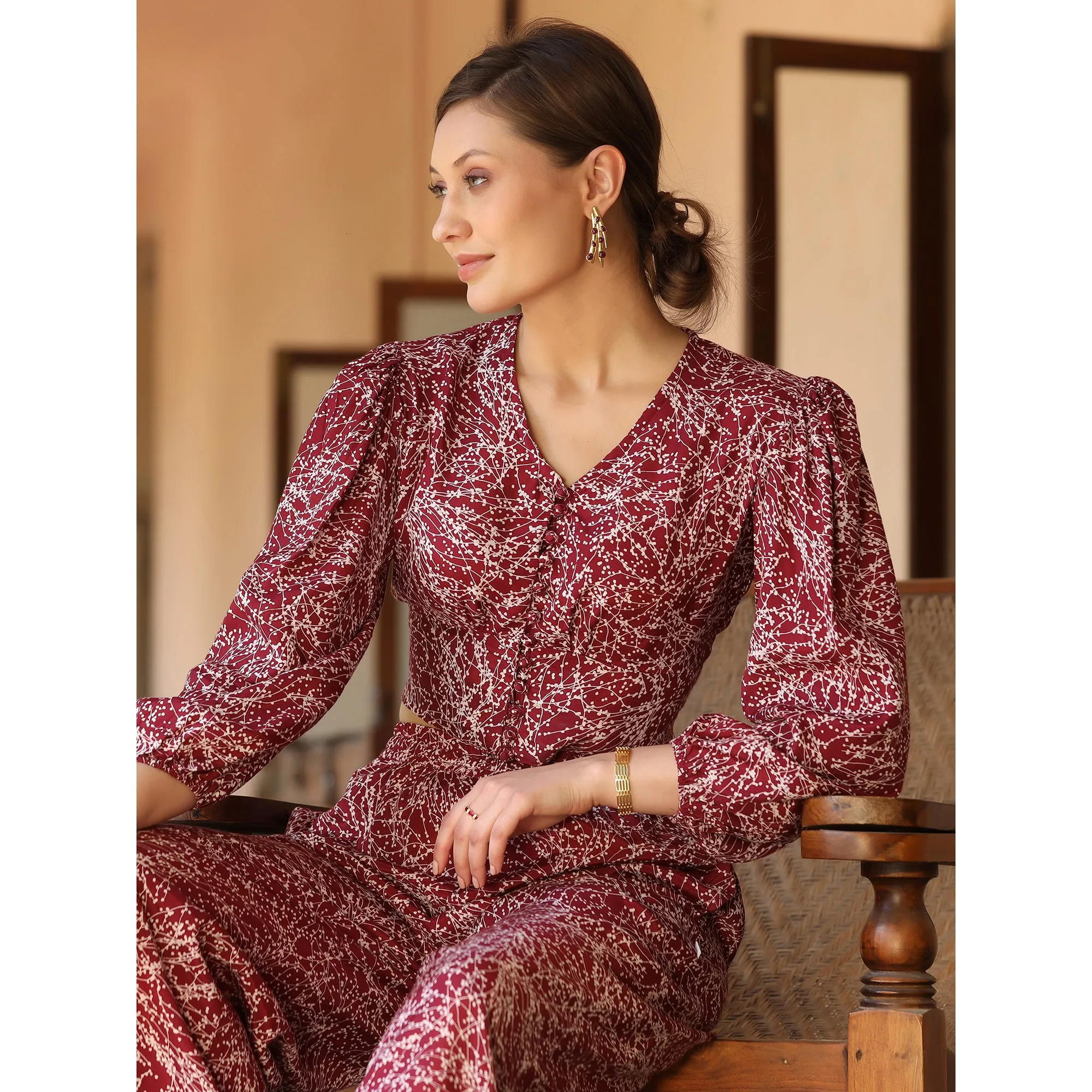 Chique Maroon Silk Co-ordinate Set