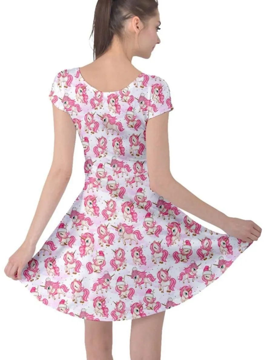 Christmas Unicorns Cap Sleeve Dress