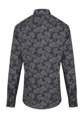 Comfort Fit Floral Square Printed Cotton Gray Casual Shirt