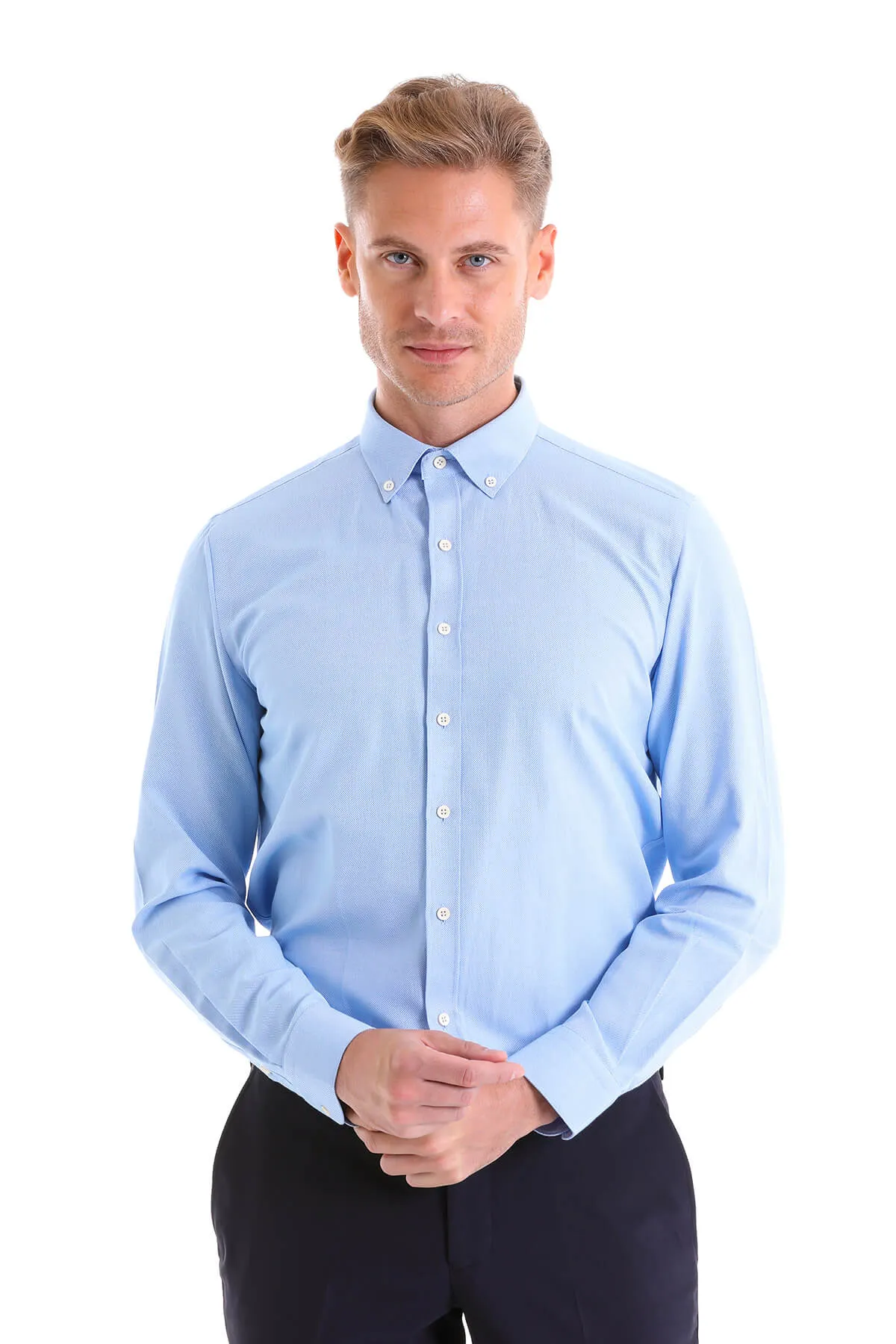 Comfort Fit Long Sleeve Cotton Blend Blue Casual Shirt