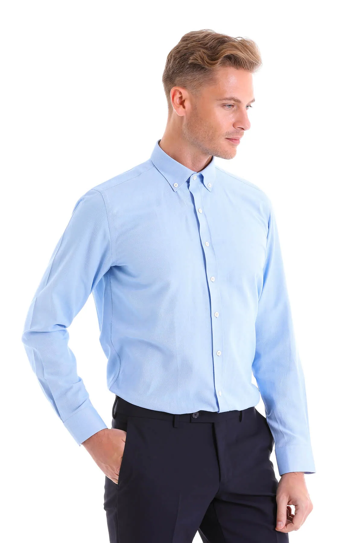 Comfort Fit Long Sleeve Cotton Blend Blue Casual Shirt