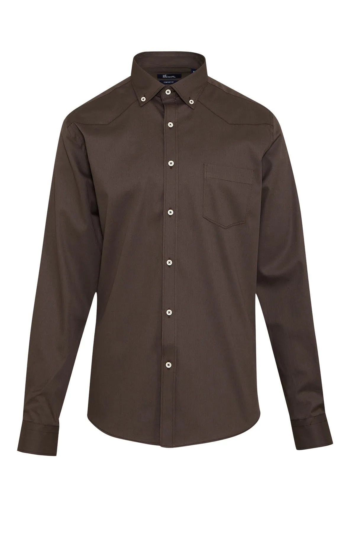 Comfort Fit Long Sleeve Cotton Brown Casual Shirt