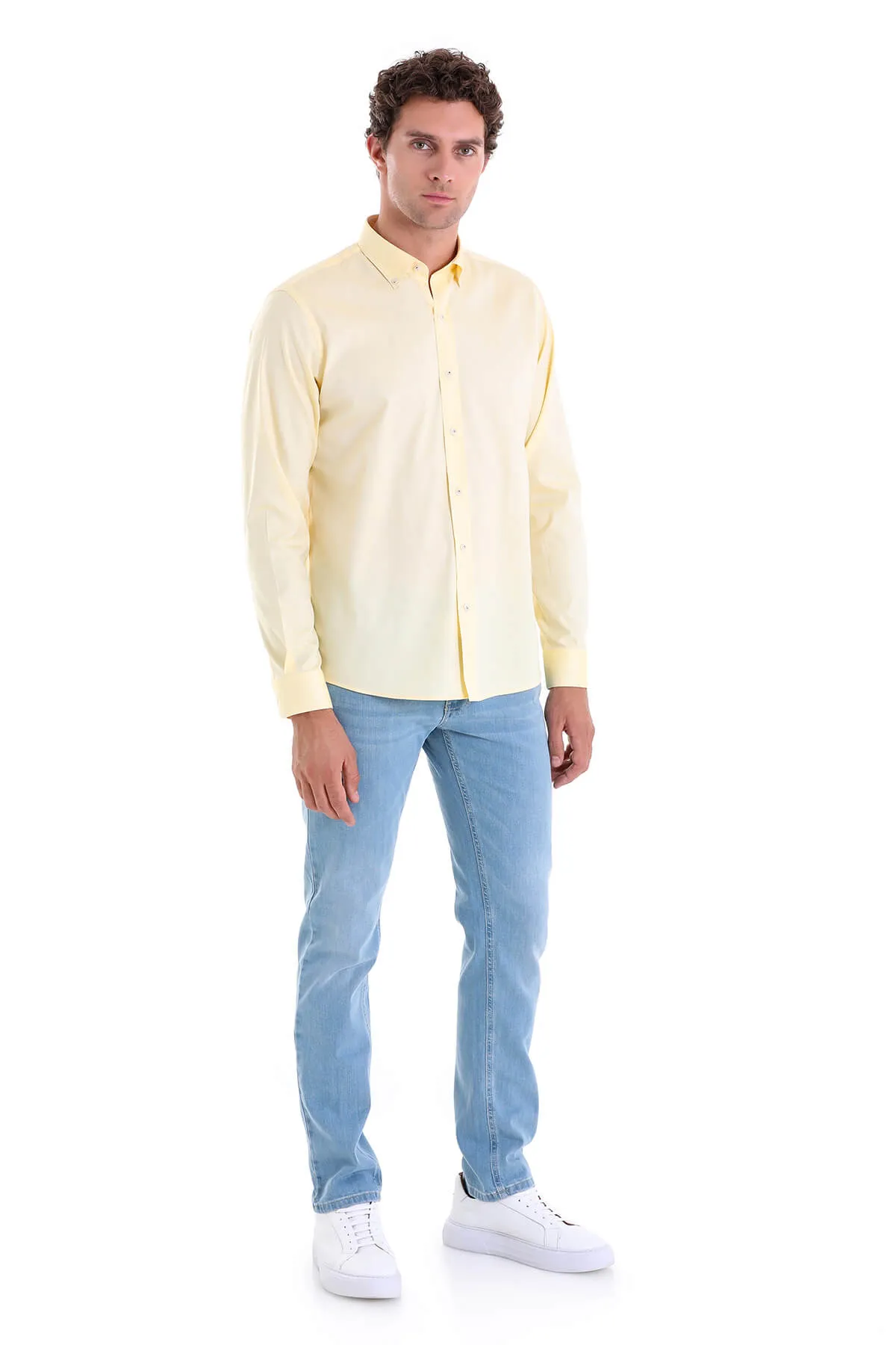 Comfort Fit Long Sleeve Cotton Yellow Casual Shirt