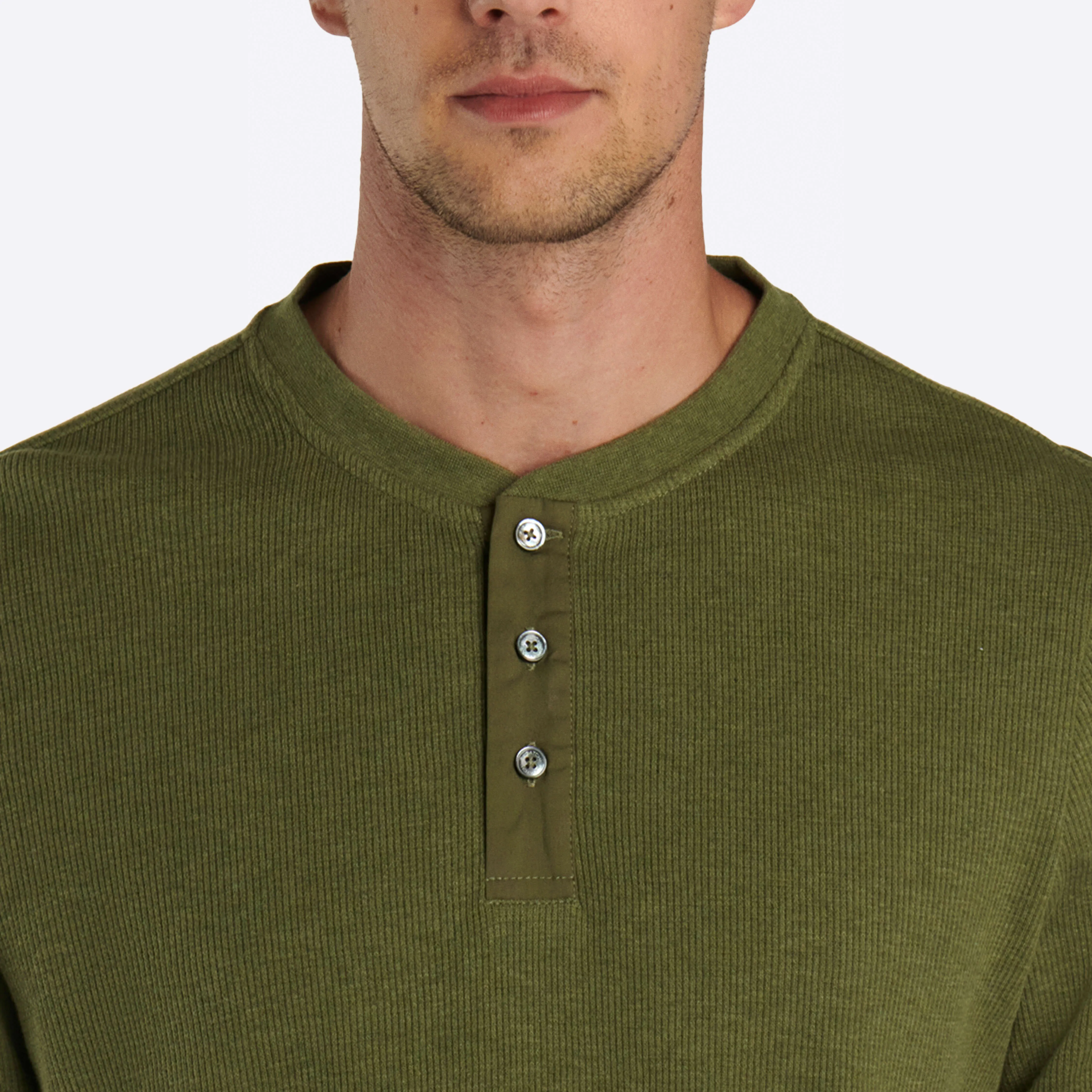 COMFORT Heather Waffle Knit Three Button Henley