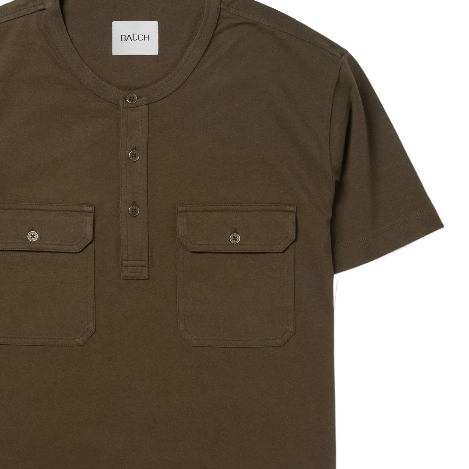 Constructor Short Sleeve Henley Shirt –  Olive Green Cotton Jersey