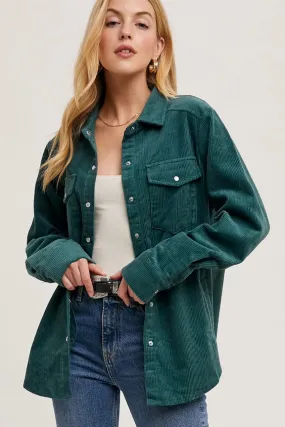 Corduroy Button Up Shacket Peacock