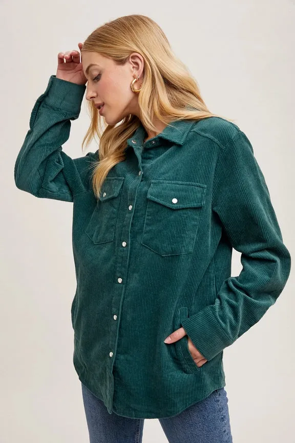 Corduroy Button Up Shacket Peacock