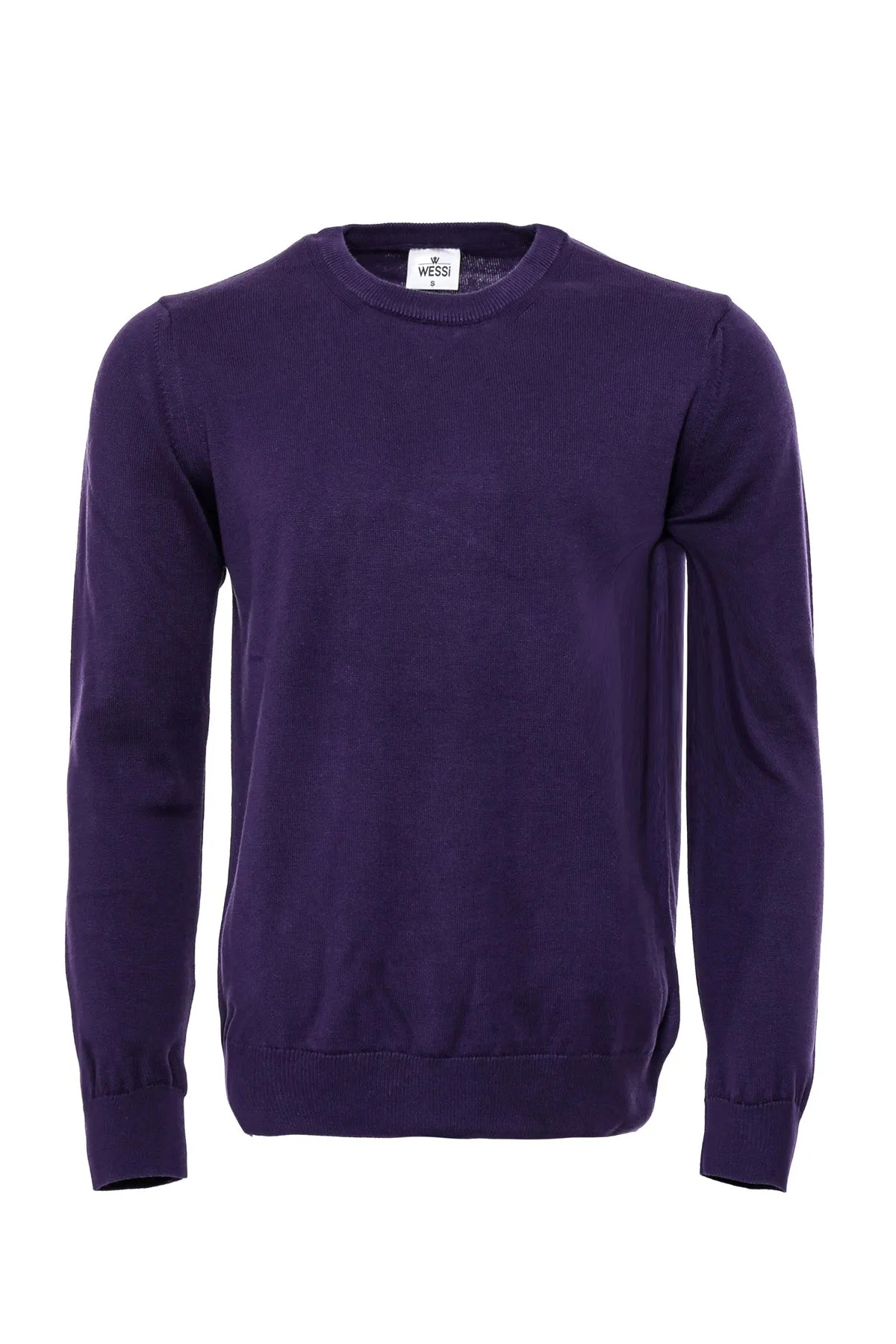 Crew Neck Long Sleeves Plain Purple Men Knitwear - Wessi