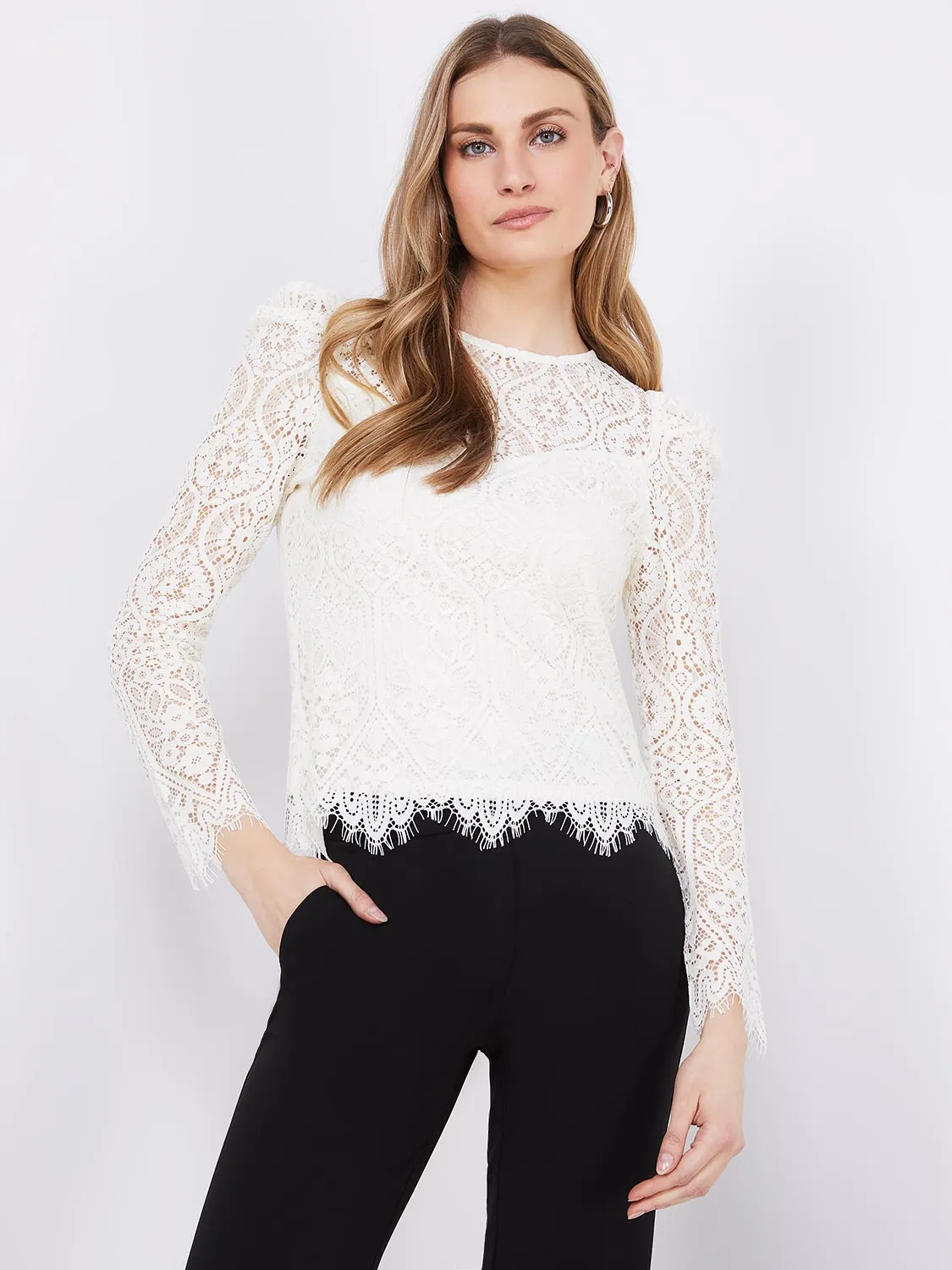 Crochet Lace Puff Sleeve Top