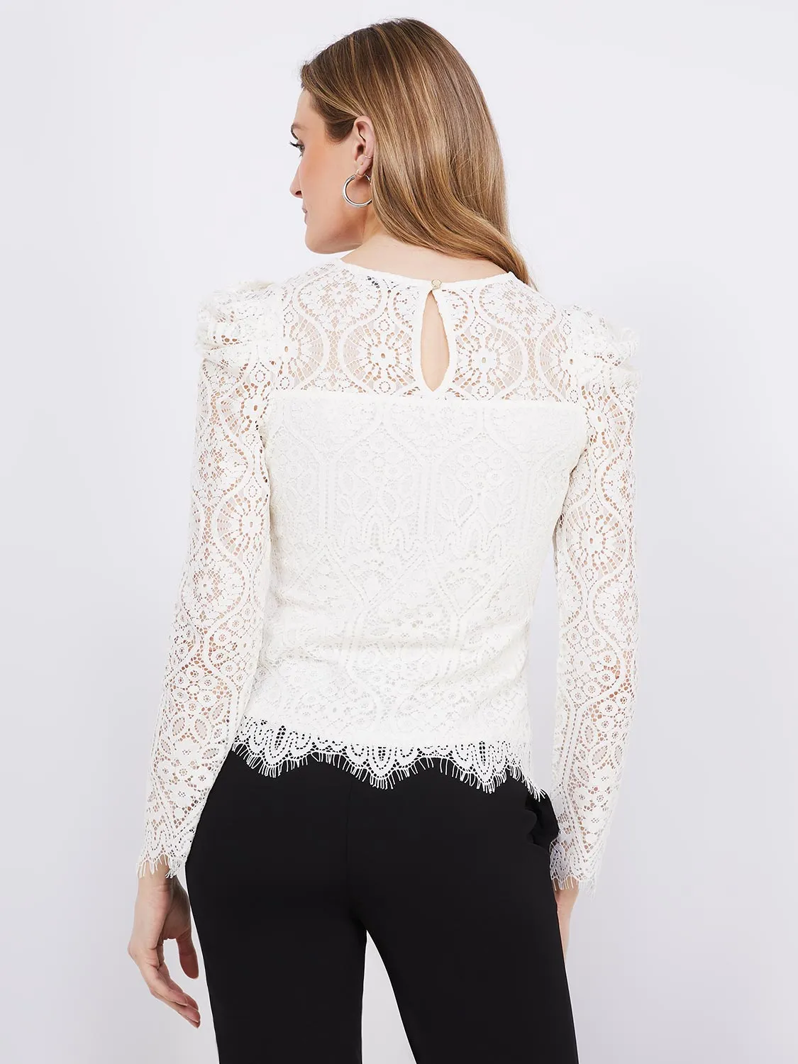 Crochet Lace Puff Sleeve Top