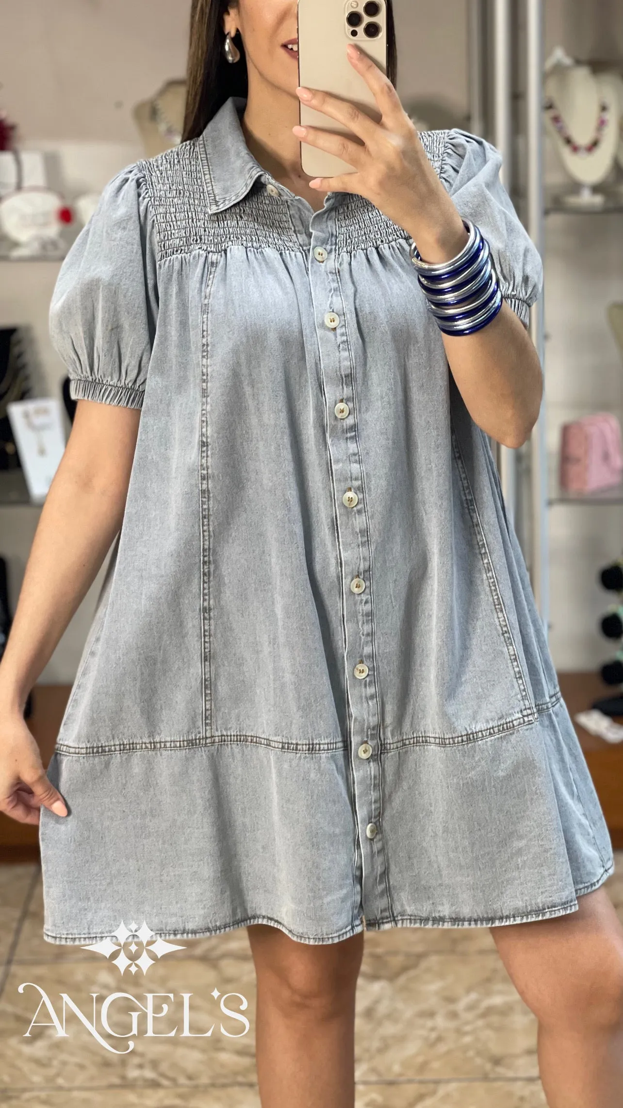 Denim Button Up Mini Dress