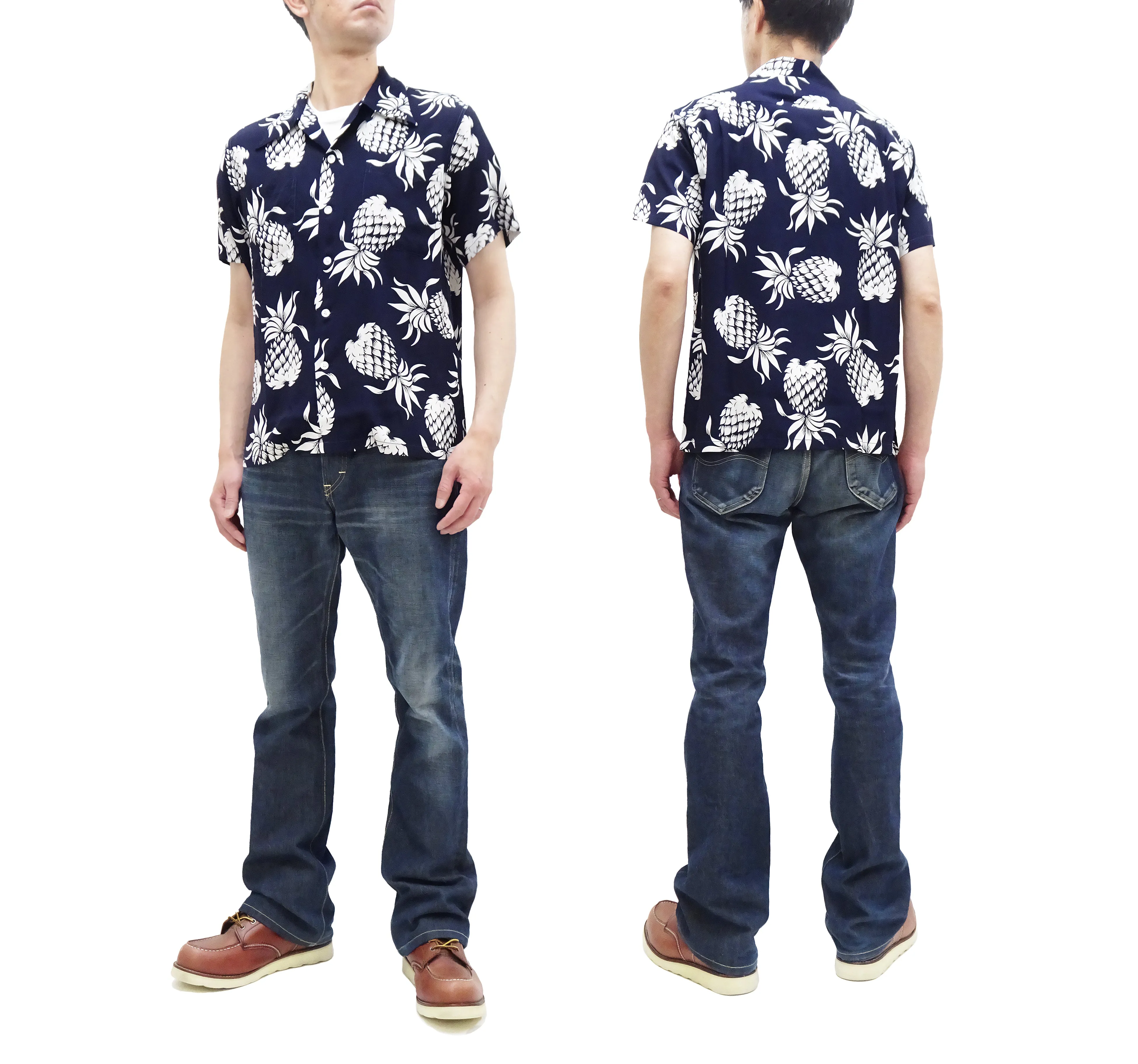 Duke Kahanamoku Hawaiian Shirt Men's Duke's Pineapple Short Sleeve Rayon Aloha Shirt DK36201 128 Navy-Blue