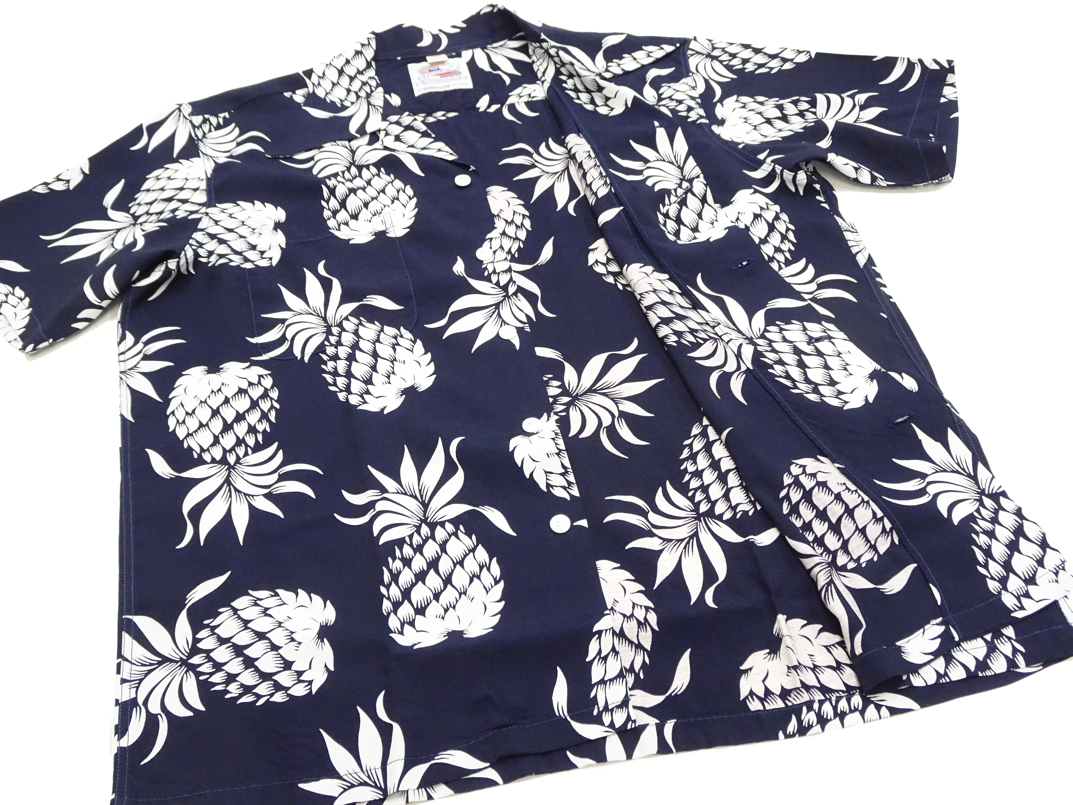 Duke Kahanamoku Hawaiian Shirt Men's Duke's Pineapple Short Sleeve Rayon Aloha Shirt DK36201 128 Navy-Blue