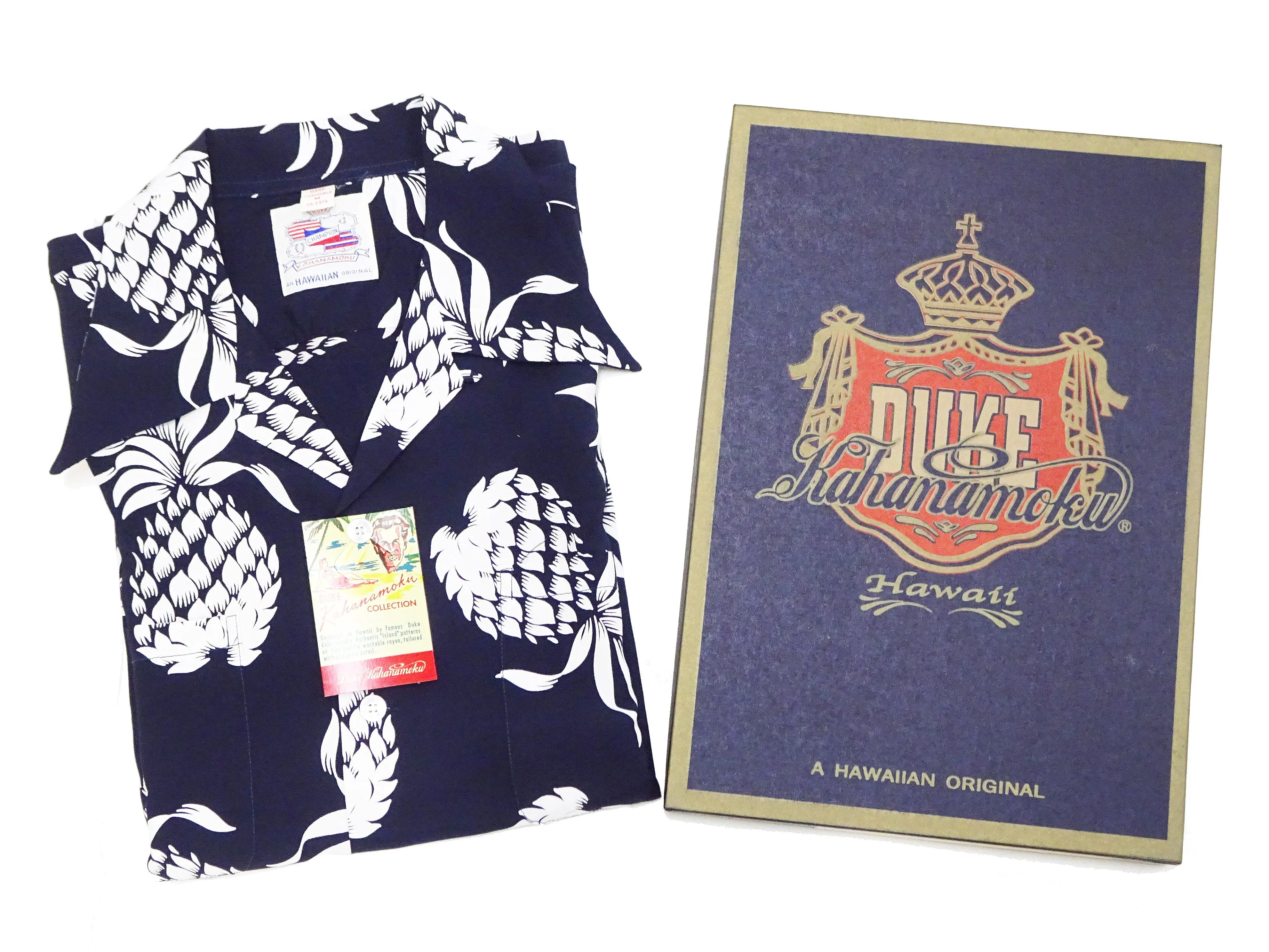 Duke Kahanamoku Hawaiian Shirt Men's Duke's Pineapple Short Sleeve Rayon Aloha Shirt DK36201 128 Navy-Blue