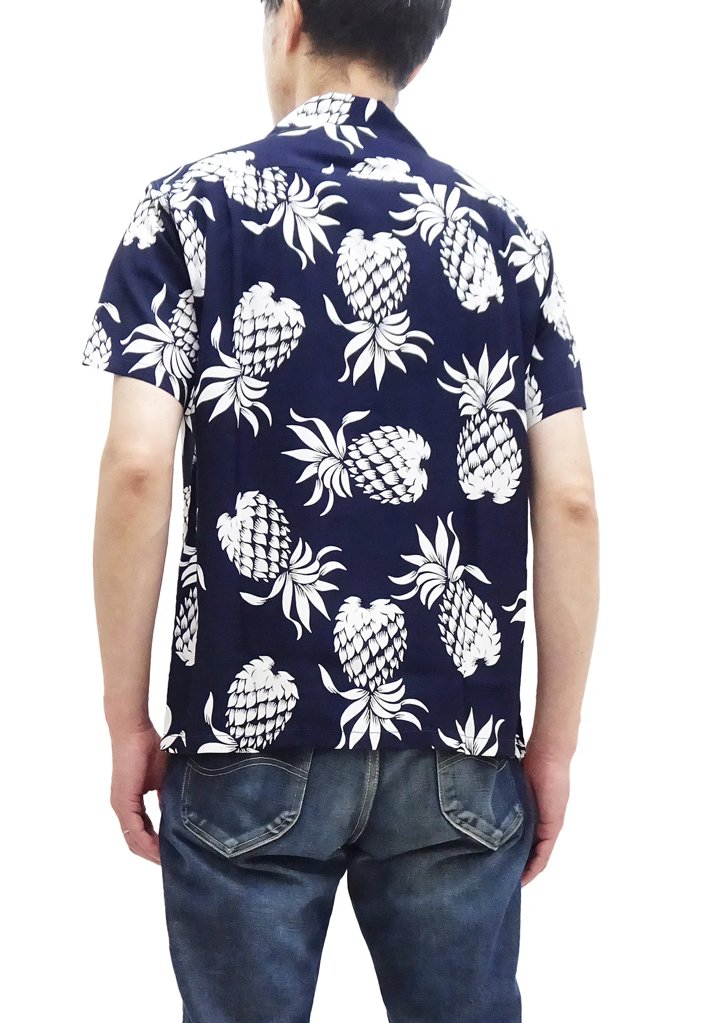 Duke Kahanamoku Hawaiian Shirt Men's Duke's Pineapple Short Sleeve Rayon Aloha Shirt DK36201 128 Navy-Blue