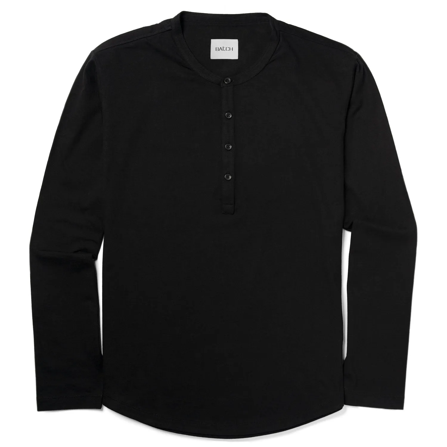 Essential Curved Hem Henley –  Black Cotton Jersey