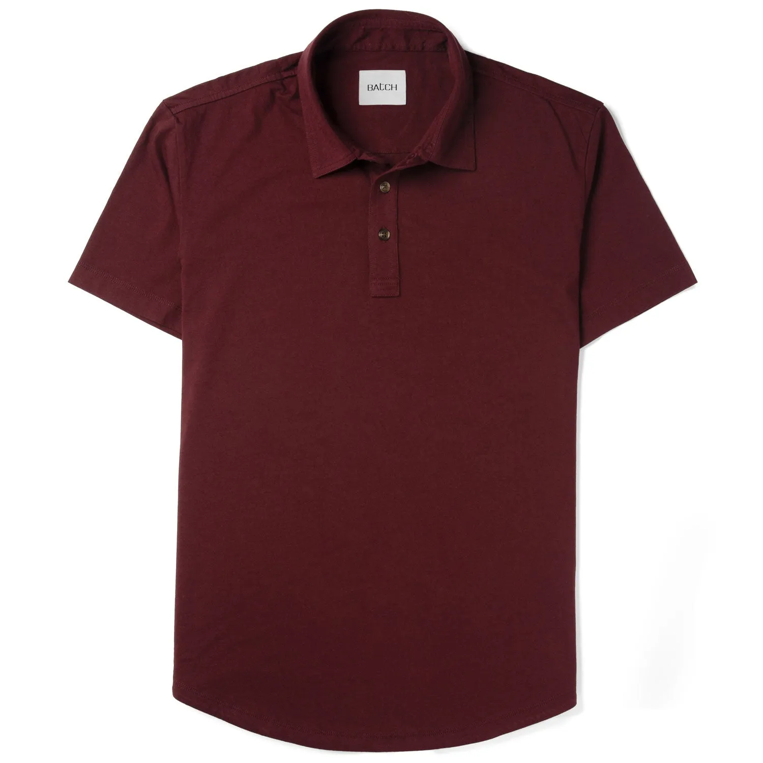 Essential Short Sleeve Curved Hem Polo Shirt –  Burgundy Cotton Jersey