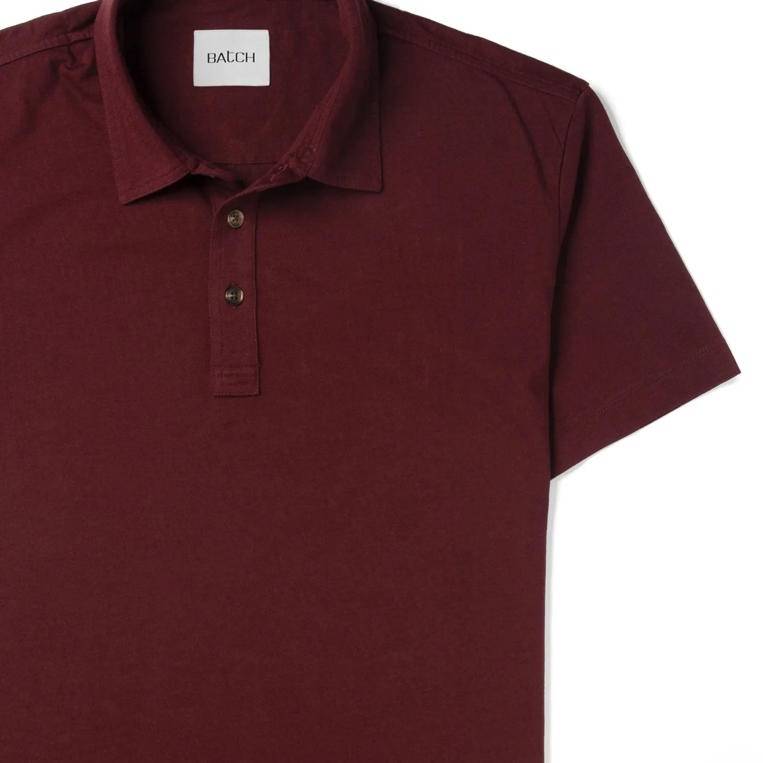 Essential Short Sleeve Curved Hem Polo Shirt –  Burgundy Cotton Jersey