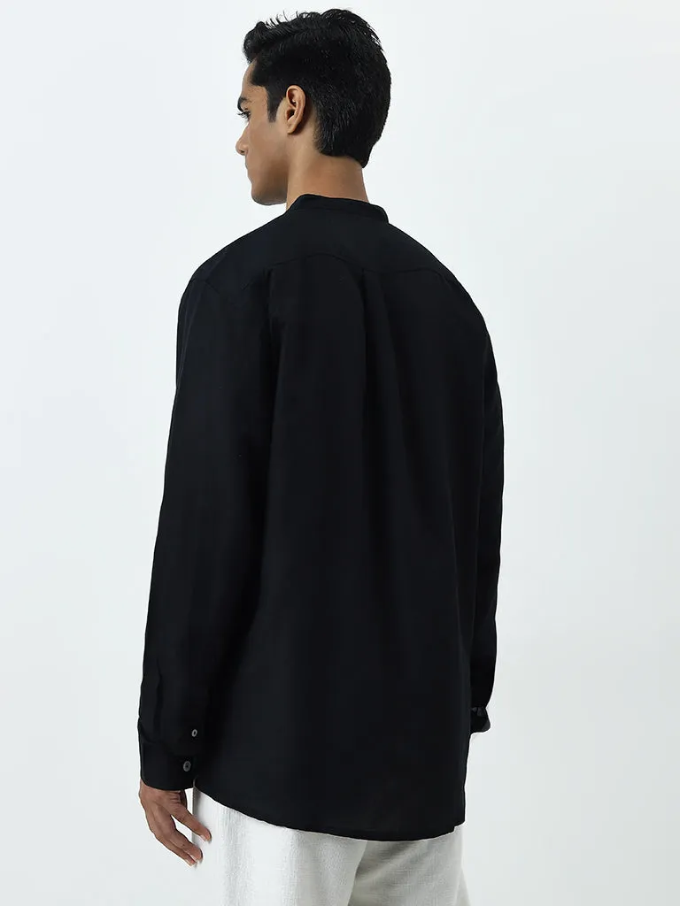 ETA Black Solid Relaxed-Fit Cotton Shirt