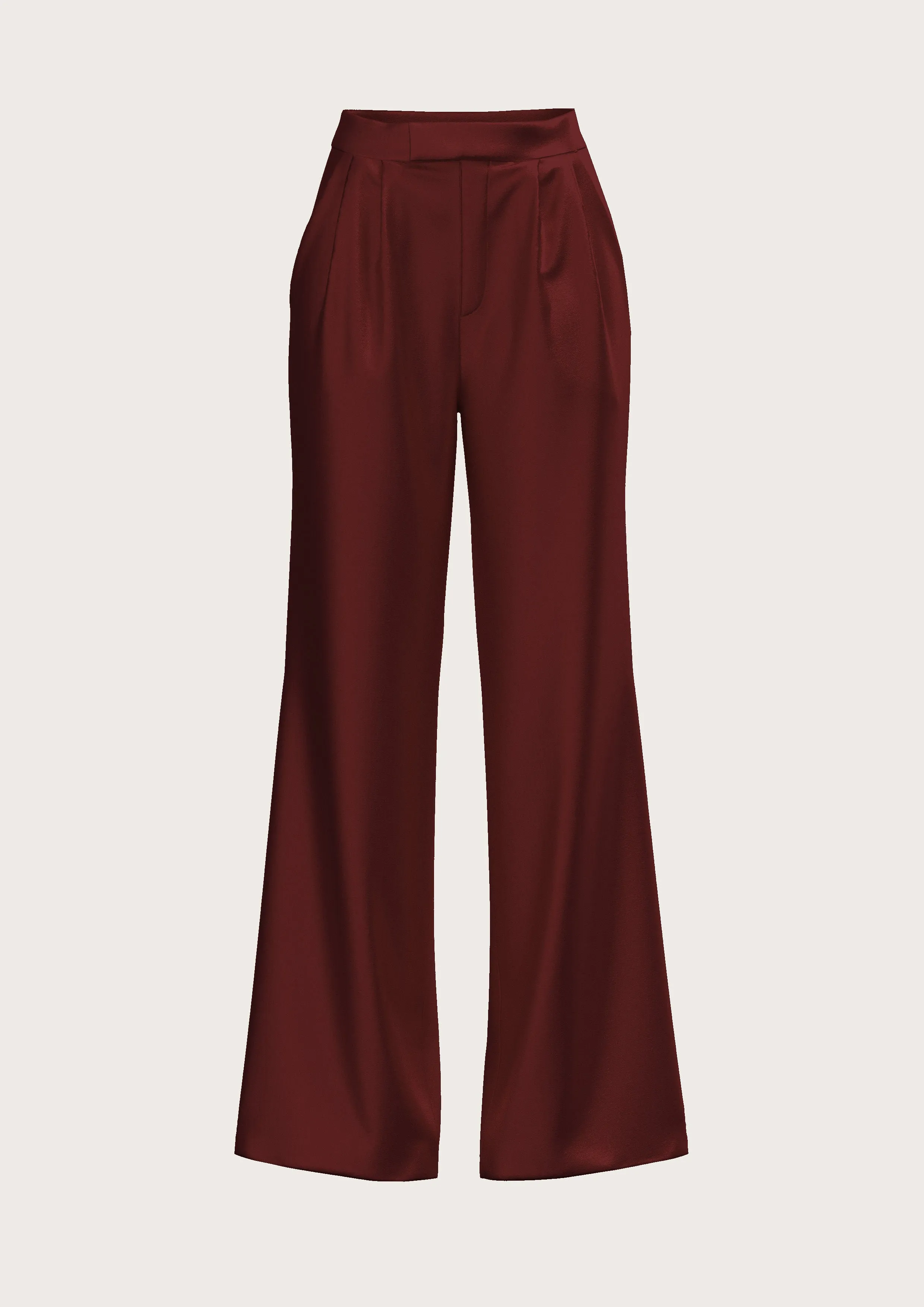 FLARED SATIN SILK TROUSER IN BORDEAUX