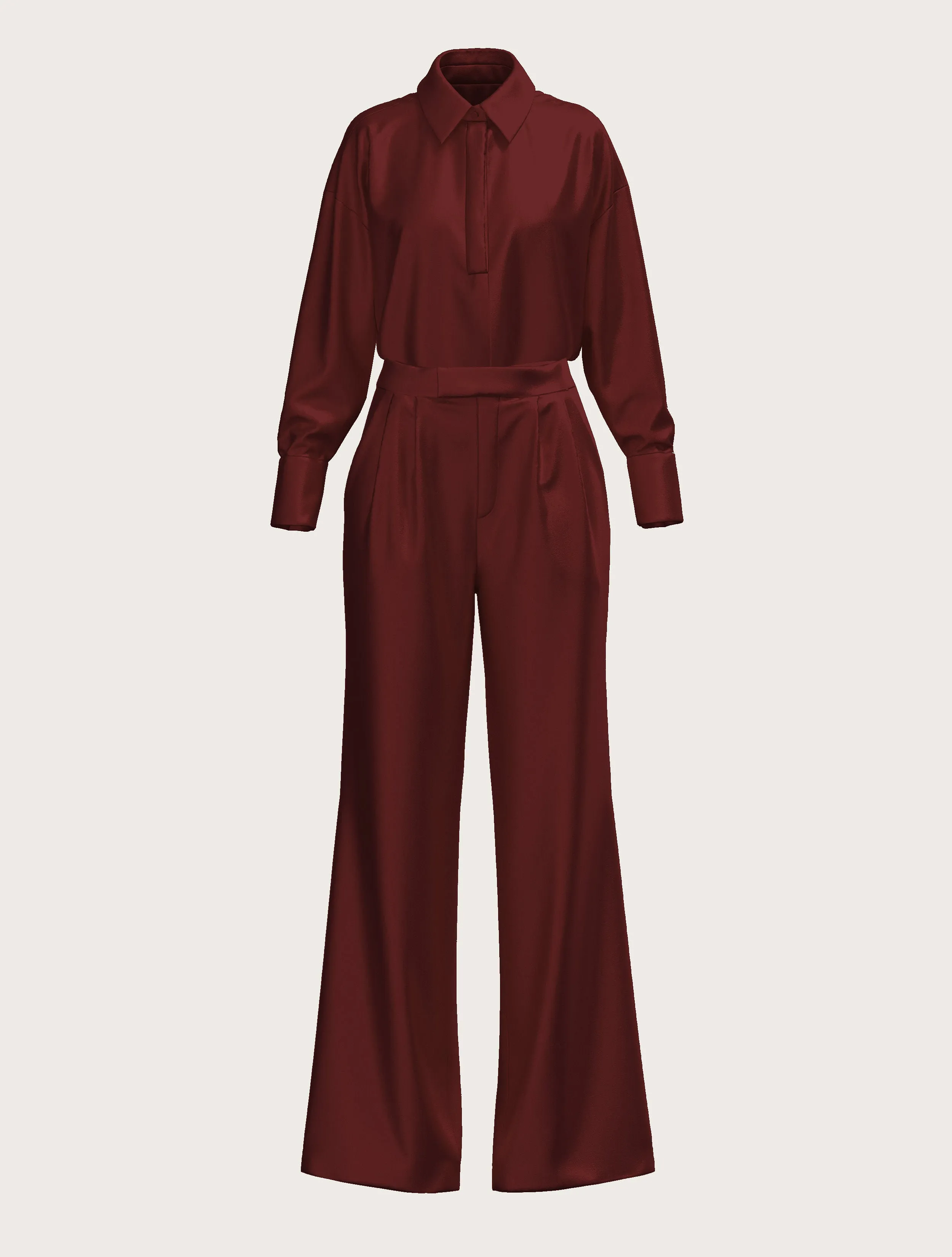 FLARED SATIN SILK TROUSER IN BORDEAUX