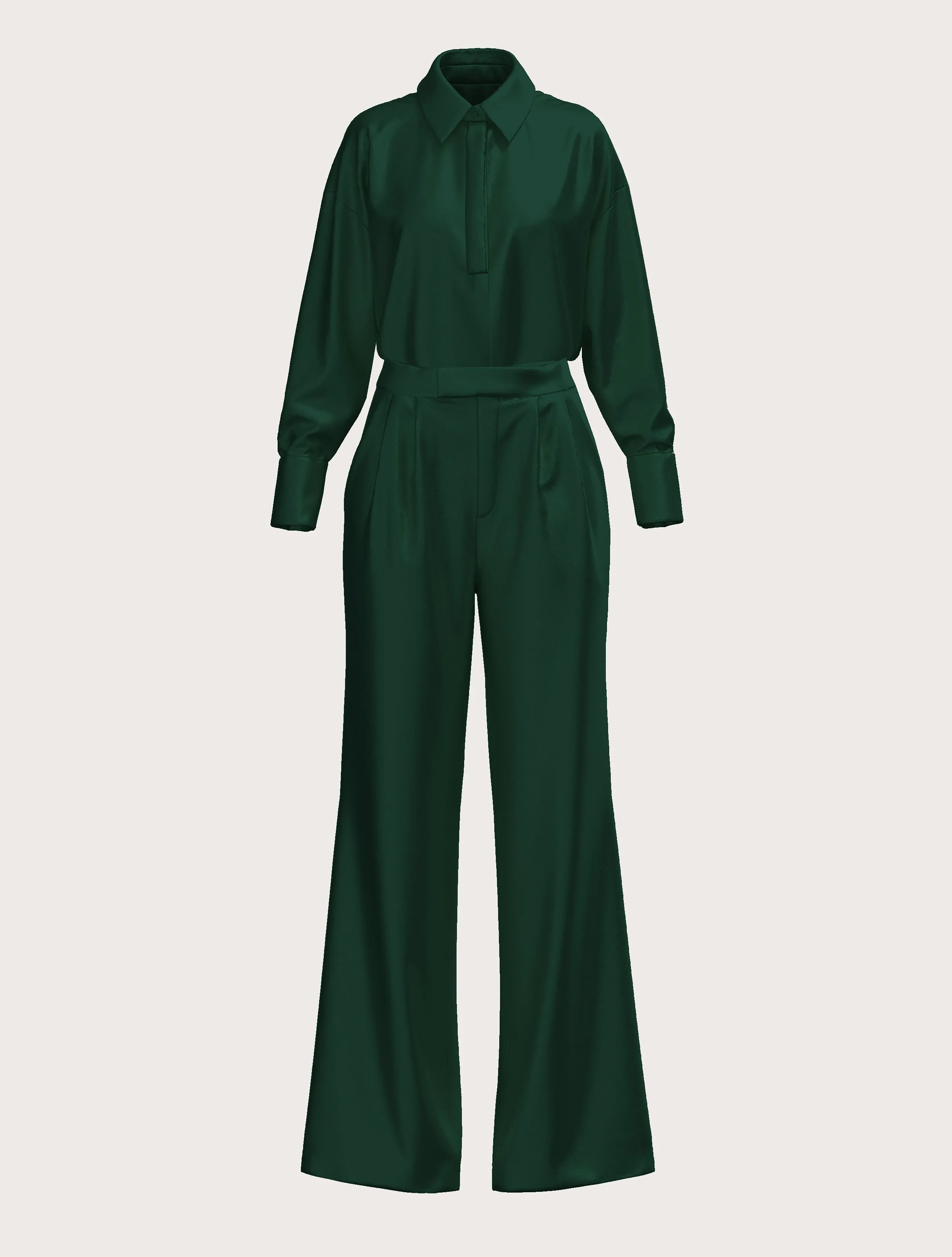 FLARED SATIN SILK TROUSER IN DARK GREEN