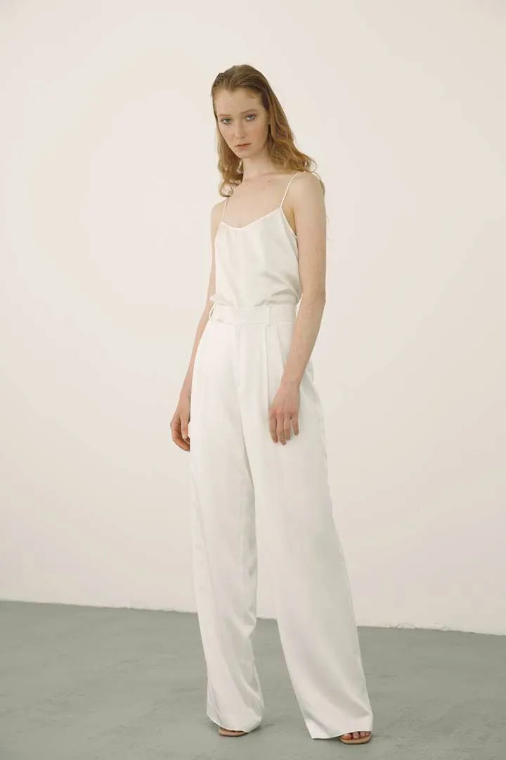 FLARED SATIN SILK TROUSER IN WHITE