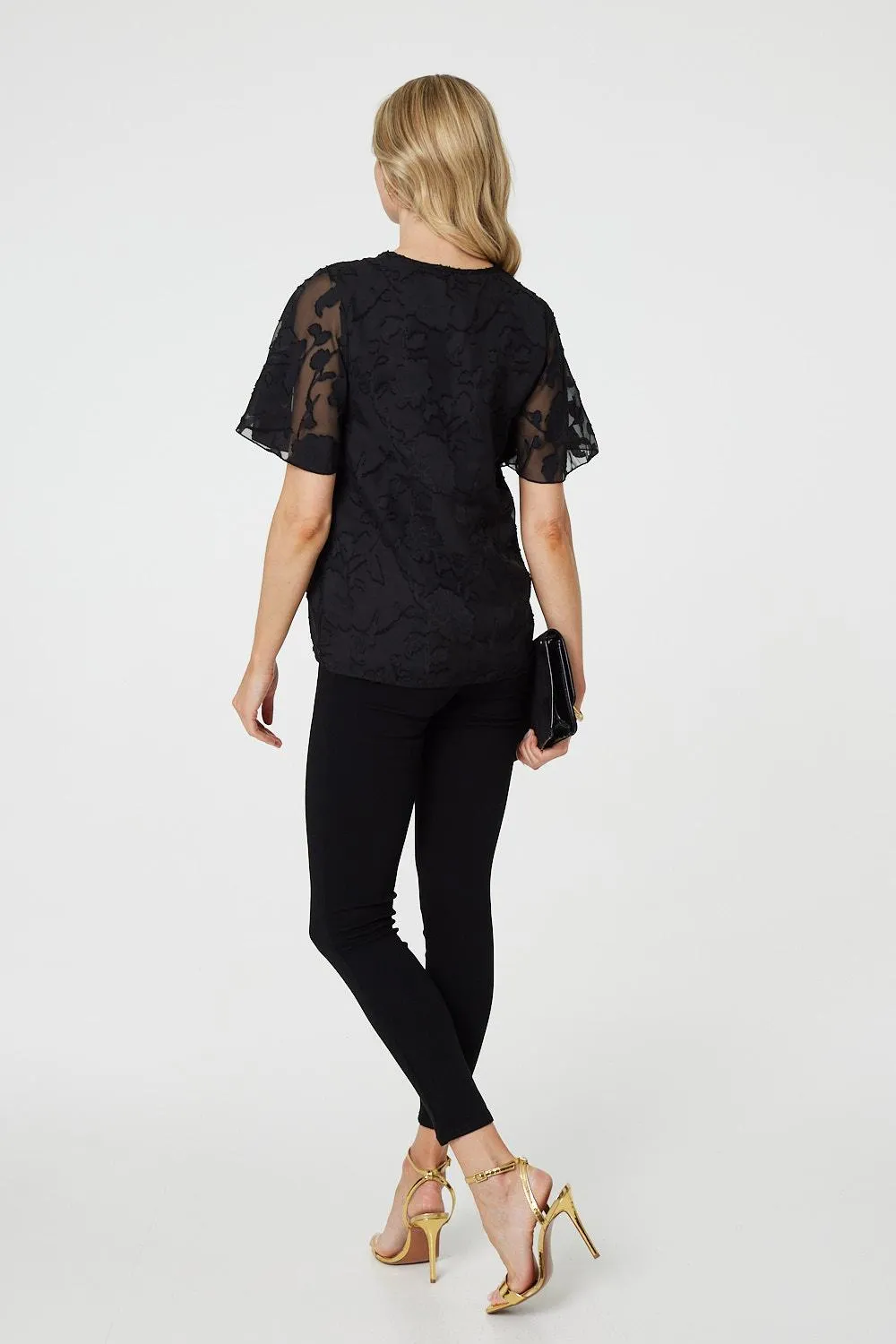 Floral Lace Detail Flared Sleeve Blouse