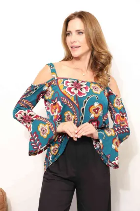 Full Size Floral Cold Shoulder Blouse