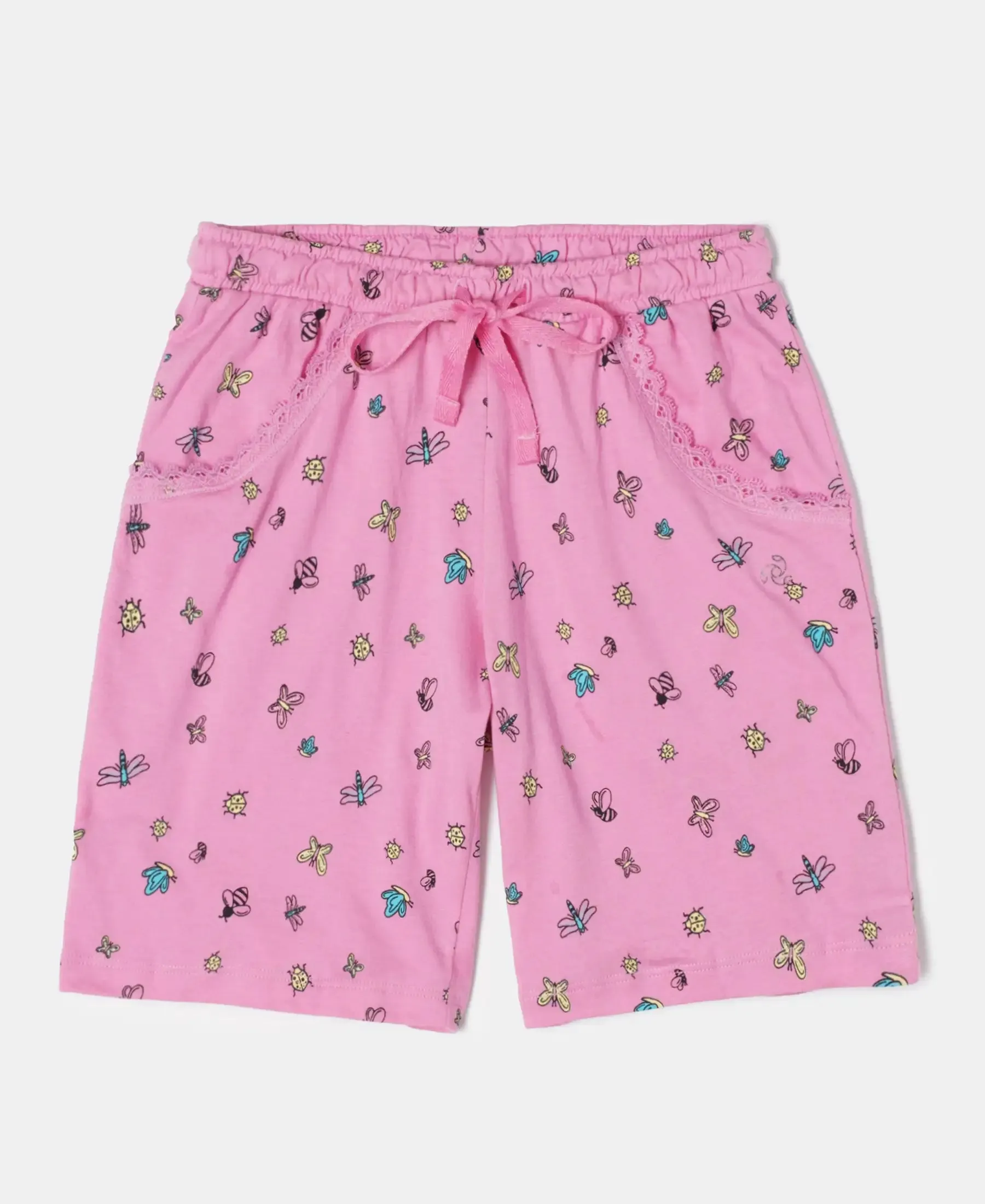 Girl's Super Combed Cotton Printed Shorts - Wild Orchid Printed